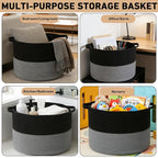 90L Large Blanket Basket,21.7"L x 21.7"W x 13.8"H Rope Woven Baskets with Handles, Toys Storage Bins,Laundry Basket Perfect for Living Room, Nursery,Bedroom,Home Organization,Black&Dark Grey