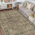 5x7 Washable Brown Area Rug Vintage Living Room Bedroom Carpet Non-Slip Soft Medium Pile Distressed Indoor Throw Rug for Dining Room Entryway Office