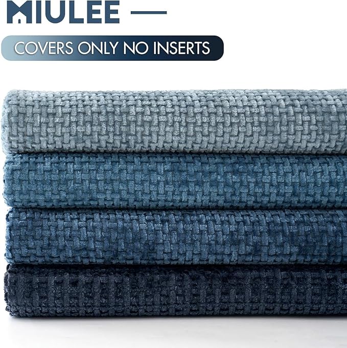 MIULEE Pack of 4 Couch Throw Pillow Covers 12x20 Inch Neutral Blue Soft Decorative Chenille Pillow Covers Farmhouse Accent Cushion Covers for Boho Western Spring Coastal Decor Sofa Bed Living Room