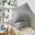 Topfinel 16x16 inches Euro Pillow Shams Set of 2 Soft Corduroy Decorative Throw Pillow Covers for Bedroom Living Room Boho Textured Striped Patchwork Couch Pillow Covers 40x40cm LightGrey