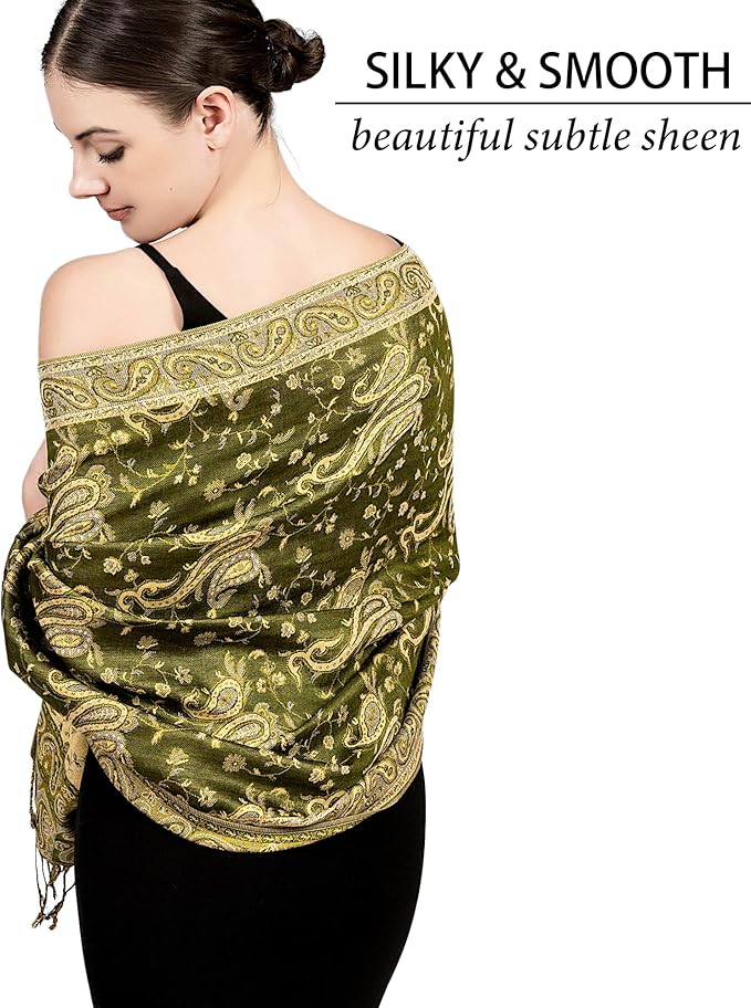 Achillea Reversible Paisley Pashmina Rave Scarf – Exotic Indian Shawls and Wraps for Evening Dresses, Festivals, All Seasons