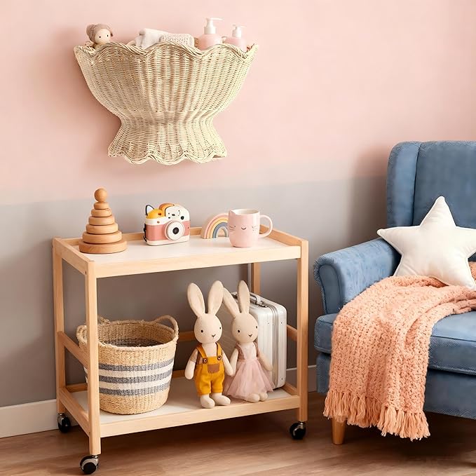 Scalloped Wicker Wall Basket,Scallop Hanging Rattan Basket for Organizing, Woven Plant Wall Decor Art, Wall Mounted Basket, Hanging Storage Basket for Front Door and Home (Natural)