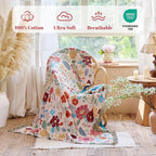 MSGKV Boho Throw Blanket for Bed Twin Size 100% Cotton Floral Blanket 60"x80" for Sofa Couch Muslin Spring Breathable All Seasons Lightweight Farmhouse Blankets Home Decor