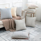 YCOLL Farmhouse Pillow Covers 12x20, Modern Accent Lumbar Throw Pillow Covers Set of 2, Navy and Beige Striped Patchwork Linen Decorative Pillows Cushion Covers for Couch Chair Bedroom Home Decor