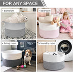 INDRESSME Extra Large Laundry Basket, Cotton Rope Blanket Basket for Nursery Living Room, Decorative Woven Storage Basket with Handles for Dirty Clothes, Toy Bin For Dog Toys, 21.7 x 13.8 inches, Grey