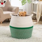 KAKAMAY Woven Baskets for Storage(17"x17"),Large Cotton Rope Woven Baby Laundry Hamper,Collapsible Laundry Basket, Blanket Basket for Organizing Living Room,Nursery,Pillows,Toy Chest(Green)