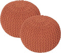 REDEARTH · Round Pouf Ottoman - Hand Knitted Cable Boho Poof - Pouffe Circular Footrest for Living Room - Bedroom - Patio - 100% Cotton (19.5"x19.5"x14") - Burnt Orange, Set of 2