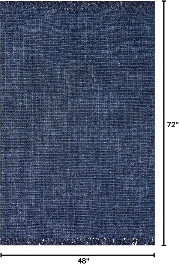 Nuloom Daniela Navy, 4' x 6', Handmade, Jute, Tassel, Soft and Textured, High Traffic, Stain Resistant, Easy Clean, Durable Area Rug for Bedroom, Living Room, Dining Space, Foyer, Entryway
