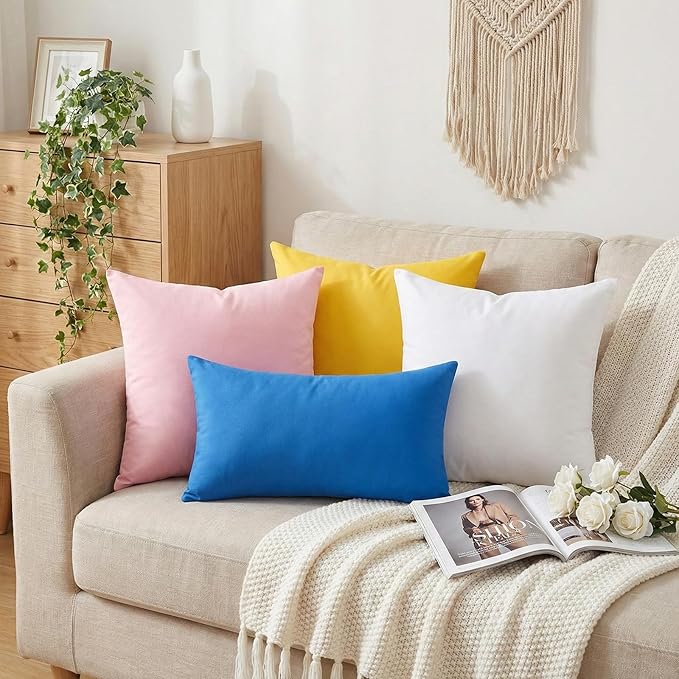 Thmyo 4-Pack 100% Cotton Lumbar Comfortable Solid Decorative Throw Pillow Case, Rectangle Cushion Cover Pillowcase Sublimation Blank Pillow Covers DIY Throw Pillowcase(12x20inch/30x50cm, Blue)