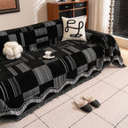 ROOMLIFE Black Couch Cover Sofa Covers, Chenille Couches Covers for 3 Cushion Sofas, Non Slip Soft Breathable Sofa Slipcovers for Pet, Washable Furniture Protector with Tassel,71''X134”