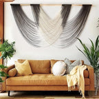 Jakalin Large Macrame Wall Hanging Black Dip Dyed Fiber Wall Art Macrame Wall Decor Boho Home Decor Bedroom Living Room,59" W x 35" L