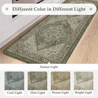 KIMODE Kitchen Mats Cushioned Anti Fatigue, Boho Distressed Kitchen Rugs Sets of 2, Non Slip Kitchen Floor Mat, Comfort Standing Mat for Laundry, Office, Sink, Desk Dark Green 17"x59"+17"x29"