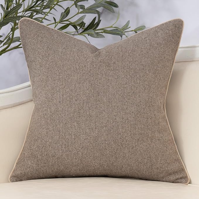 Yangest Neutral Floral Pillow Cover 18 x18 Inches, Vintage Chenille Square Throw Pillow Cover Soft Decorative Farmhouse Accent Couch Pillow Cover for Living Room Bedroom, Coffee Brown