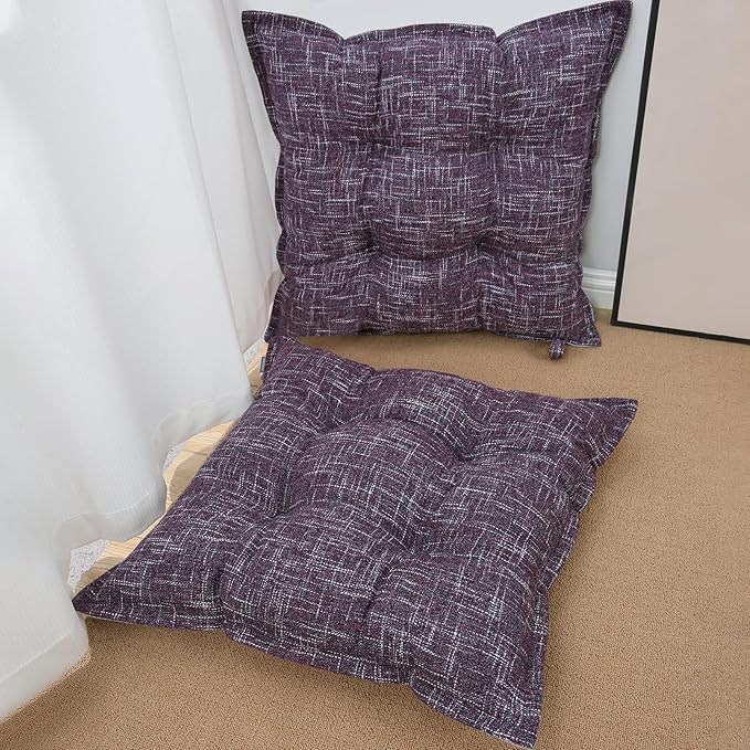 SINSOSSO Large Floor Pillows 22", Thickened Bite-Size Memory Foam Square Non-Slip Cushions for Office Back Support/Yoga/Chair Seat, Fashionable Color-Blocked Fabric & Washable, Purple, 2 PCS