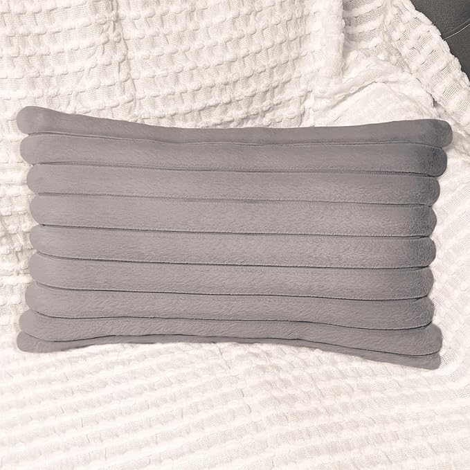 2 Pack 12x20 Pillow Cover Velvet Pillow Covers, Faux Fur Oblong Throw Pillow Covers for Living Room Decorations, Grey