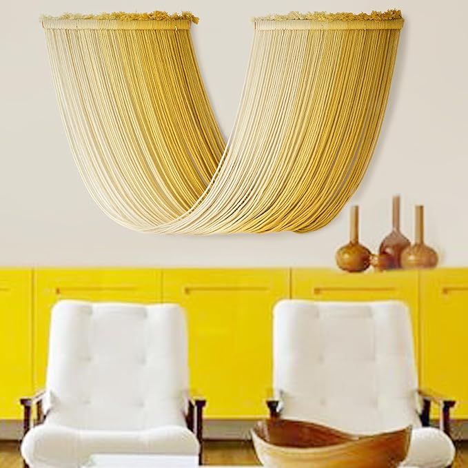 Macrame Wall Hanging Yellow Dip Dyed Fiber Yarn Wall Art Macrame Wall Decor Boho Wall Decor Handmade Craftsmanship 15.7" Wx 47.2" L