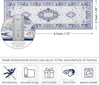 Amearea Vintage Design Runner Rugs for Living Room, 2x6 Machine Washable Floral Collection Traditional Bedroom Rug, Low Pile Cute Kids Room Print Carpet, No Slip Office Kitchen Home Decor, Blue