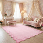 GarveeHome 5x7 Valentines Scalloped Area Rug Pink Washable Rugs for Living Room Bedroom, Soft Low Pile Non Slip Accent Floor Mat Solid Floral Print Throw Rug Farmhouse Indoor Carpet for Dorm Playroom