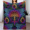 Mandala Boho Throw Blanket Colorful Dragonfly Sun Bohemian Blanket for Sofa Bed Couch Chair Or Dorm 60"x80"