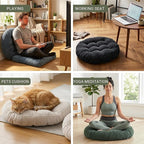 Large Floor Pillow for Adults, 22x22" Memory Foam Floor Cushion with Corduroy Cover, Square Floor Sitting Cushions for Meditation, Lounge,Seating for Yoga, Tatami Living Room (2, Round-Black)
