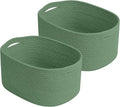 Cotton Rope Storage Basket, 15x10x9 Inches, Woven Basket for Shelves, Clothes, Towels, Books, and Laundry, Green (2 Pack)
