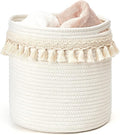 Mkono Macrame Decorative Cotton Rope Basket Boho Nursery Decor Cute Woven Tassel Closet Storage Bins Organizer for Baby Toys,Diaper, Blankets,Magazine,Potted Plants Cover,Living Room,Bedroom, 15"x14"
