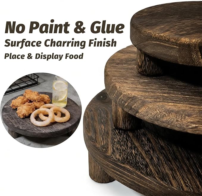 6"/8"/10" 3pcs Unfinished Rustic Wood Stands - Wooden Round Riser - Plant Risers Stand for Decor Display