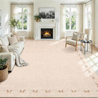 GarveeHome Washable Area Rugs 8x10 Bow Neutral Beige Rug Non Slip Living Room Rug Soft Rugs for Bedroom Low Pile Stain Resistant Carpet for Nursery Dining Room Playroom, Beige