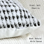 Boho Chenille Tufted Pillow Cover 20x20 Inch Set of 1, Farmhouse Striped Decorative Pillow Covers Accent Fluffy Neutral Square Pillowcases for Couch Sofa Bedroom Living Room, Black White