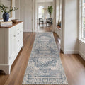2x6 Runner Rug, Washable Kitchen Rugs, Blue Boho Vintage Floral Hallway Runner, Non Slip Low Pile Area Rug Carpet for Indoor Hallway, Kitchen, Laundry Room and Bathroom(Blue 2x6ft)