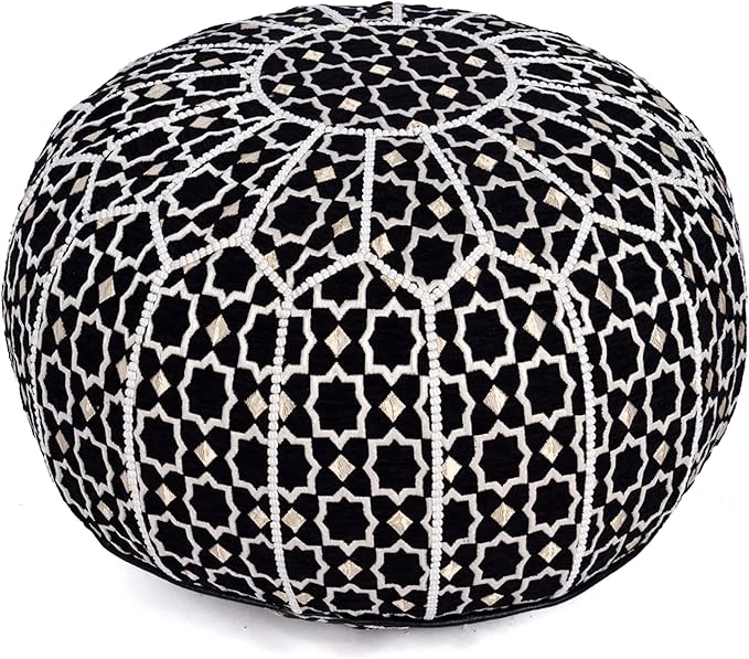 Marrakesh Gallery Bohemian Unstuffed Moroccan Pouf Ottoman, Round Ottoman Foot Rest, Handmade Bean Bag with Large Storage - Cover Floor Chair for Living Room, Bedroom - Ideal as Wedding Gifts
