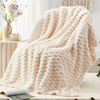 EXQ Home Fleece Throw Blanket for Couch and Bed, 3D Imitation Large Turtle Shell Jacquard Decorative Blankets, Plush Lightweight Fuzzy Flannel Blanket Suitable for All Seasons (50"×60",Beige)