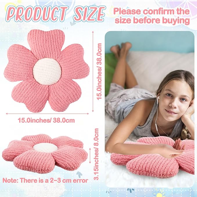 10 Pcs Cute Flower Pillow 15.75 Inch Flower Plush Throw Pillow Aesthetic Decorative Seating Cushion for Spring Back to School First Day of School Sofa Couch Bed Decor(Multi Colored,Multicolor)