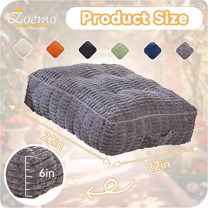 Floor Pillow Cushion for Adults, Meditation Cushion Pillow, Large Square Floor Sitting, for Tatami Living Room or Yoga, 22x22 Inch