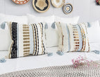 Boho Throw Pillow Covers 18x18 Aesthetic Neutral Boucle Couch Pillow Cover Rainbow Striped Decorative Accent Pillow Case for Couch Bed Sofa Farmhouse Bedroom,Modern Funky,Set of 2 Khaki