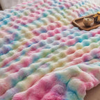 EMME Faux Fur Blanket King Size Rainbow - Big Bubble Rabbit Cozy Blanket for Couch, Thick Furry Plush Shaggy Blankets, 650GSM, 108x90 Inches