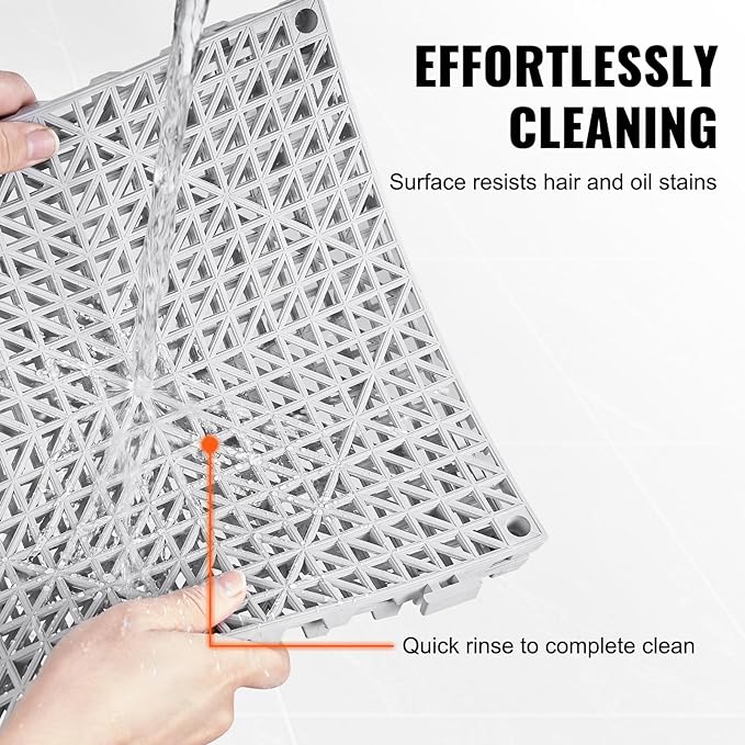 VEVOR Modular Interlocking Cushion, 12 Pack 12" x 12" Splicing Drainage Mats, Soft PVC Interlocking Drainage Floor Tiles, Non-Slip Drainage Holes for Restroom, Bathroom, Kitchen, Pool, Wet Areas, Gray