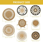 HJJWNDDNG 8 Pack Boho Wall Basket Decor Set, Hanging Woven Seagrass Rattan Wicker Boho Wall Decor, Round Farmhouse Wall Hanging Baskets Rustic Flat Wall Art for Living Room Bedroom Kitchen (Style 8)