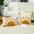 Boho Throw Pillow Covers 20x20, Woven Tufted Sun Decorative Pillow Covers with Tassels Moroccan Modern Pillowcase for Sofa Bedroom Living Room Home Decor, Yellow