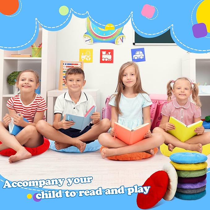 Fumete 12 Pcs 16 Inch Round Floor Cushions for Kids and Toddlers, Flexible Seating Classroom Furniture Floor Pillow for Home, Daycare, Preschool, Yoga and Meditation (Fresh)