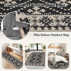 Lahome Bijou Moroccan Easy Jute Outdoor Runner Rug, 2x8 Washable Black Hallway Kitchen Runner Rug with Rubber Backing, Farmhouse Indoor Outdoor Carpet for Hallway 8ft Entryway Porch