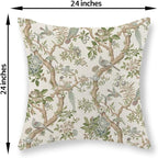 Green Floral Bird Pillow Covers 24x24 Set of 2 Chinoiserie Throw Pillows Green Vintage Flowers Bird Decorative Pillow Cases Outdoor Chinoiserie Decor Farmhouse Cushion Case for Couch Sofa