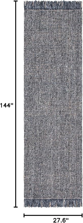 SAFAVIEH Natural Fiber Collection Runner Rug - 2'3" x 12', Charcoal & Natural, Handmade Woven Fringe Jute, Ideal for High Traffic Areas in Living Room, Bedroom (NF826H)