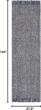 SAFAVIEH Natural Fiber Collection Runner Rug - 2'3" x 12', Charcoal & Natural, Handmade Woven Fringe Jute, Ideal for High Traffic Areas in Living Room, Bedroom (NF826H)