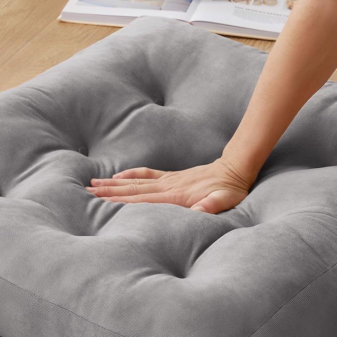 Meditation Floor Pillow Set of 1, Square Large Pillows Seating for Adults, Meditation Cushion Pillow,Tufted Corduroy Cushion for Tatami Living Room or Yoga, Light Gray, 22x22 Inch