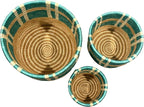 African Planter Baskets Sets of 3 Woven Sisal Baskets for Indoor Plant Pots Covers Home Decor Storage Organizer Gifts Zen Designs Arts and Crafts (Turquoise and Biege)