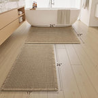 Upgraded Waffle Bath Mats Set of 2, Super Absorbent Non Slip Bath Mats for Bathroom Floor, Washable Boho Bathroom Rugs Set 2 Piece with Tassels, Soft Bathroom Mat Set, 17" x 24" (2 Pack), Brown