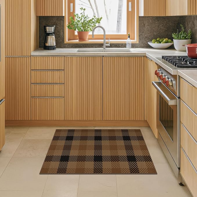 JTJ Neutral 2x3 Entrance Rugs - Easy Jute Brown Checkered Small Throw Rug Indoor Door Mats for Entryway, Kitchen, Small Living Room, Earthy & Coffe Rustic Décor