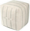 AELS Unstuffed Farmhouse Pouf Cover for Living Room, Boho Storage Bean Bag Cubes, Beige with Gray Stitch Yarn Dyed Stripe Square Ottoman Pouf Foot Rest Footstool, 18"x18"x18", Cover ONLY