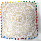 CRAFT KALA 18" Square Large Hippie Mandala Meditation Floor Ottoman Pillow Cushion Pouf Cover Square Poufs Bohemian Circle Floor Cushion Case Outdoor Fireplace Living Room Decor Cover Golden Ombre